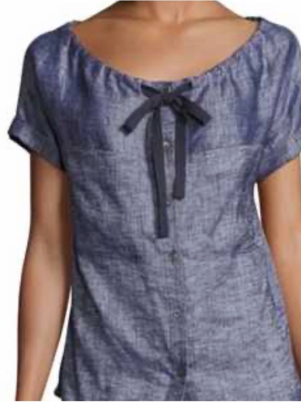 Theory Women's Short-Sleeve Scoop Neck Tie-Front Top in Denim Blue size Medium